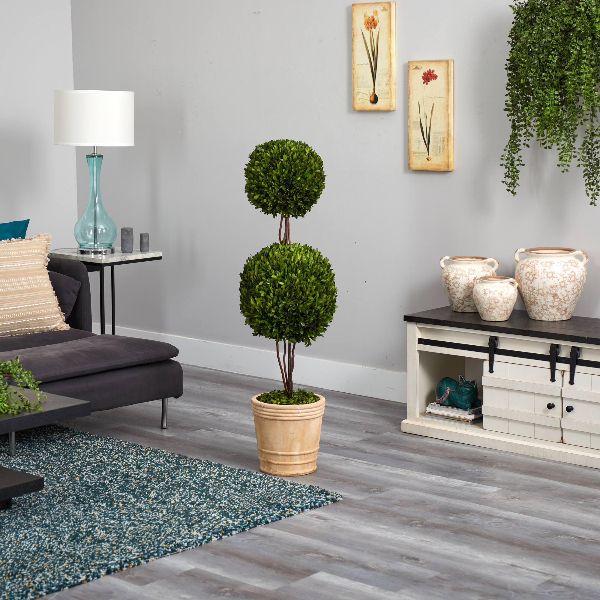 4ft. Boxwood Double Ball Topiary Tree in Planter